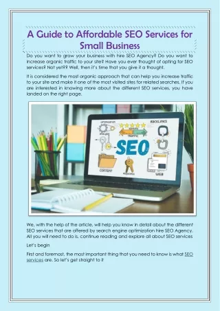 A Guide to Affordable SEO Services for Small Business