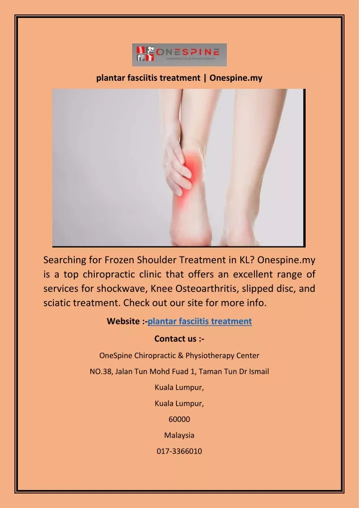 plantar fasciitis treatment onespine my