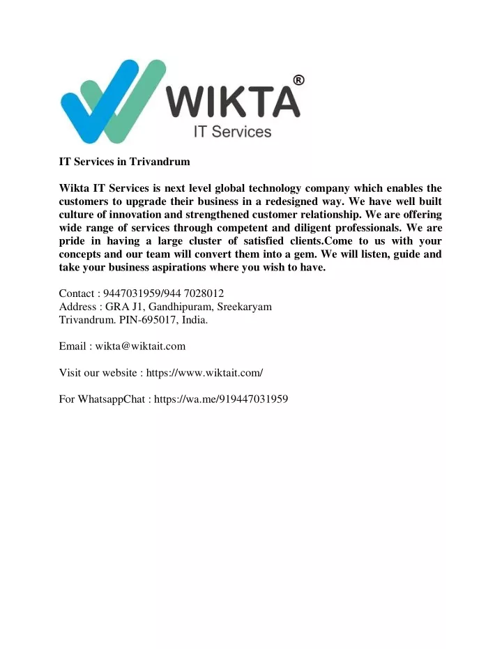 it services in trivandrum wikta it services