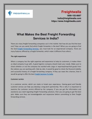 What Makes the Best Freight Forwarding Services in India