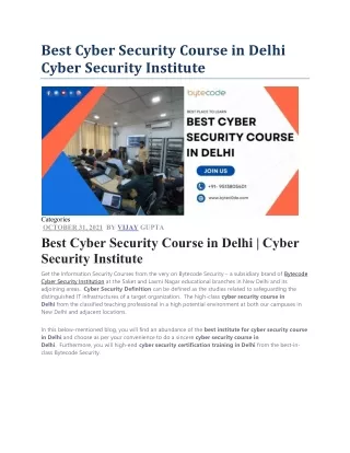 best cyber security course in delhi cyber