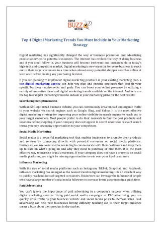Top 4 Digital Marketing Trends You Must Include In Your Marketing Strategy