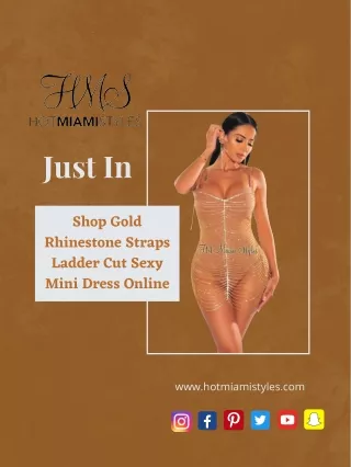 Shop Gold Rhinestone Straps Ladder Cut Sexy Mini Dress Online