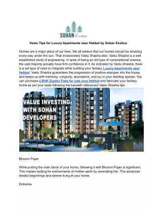 Vastu Tips for Luxury Apartments near Hebbal by Sohan Exotica