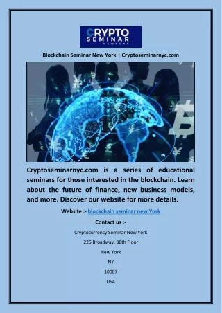 Blockchain Seminar New York | Cryptoseminarnyc.com