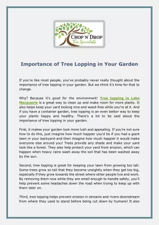importance of tree lopping in your garden