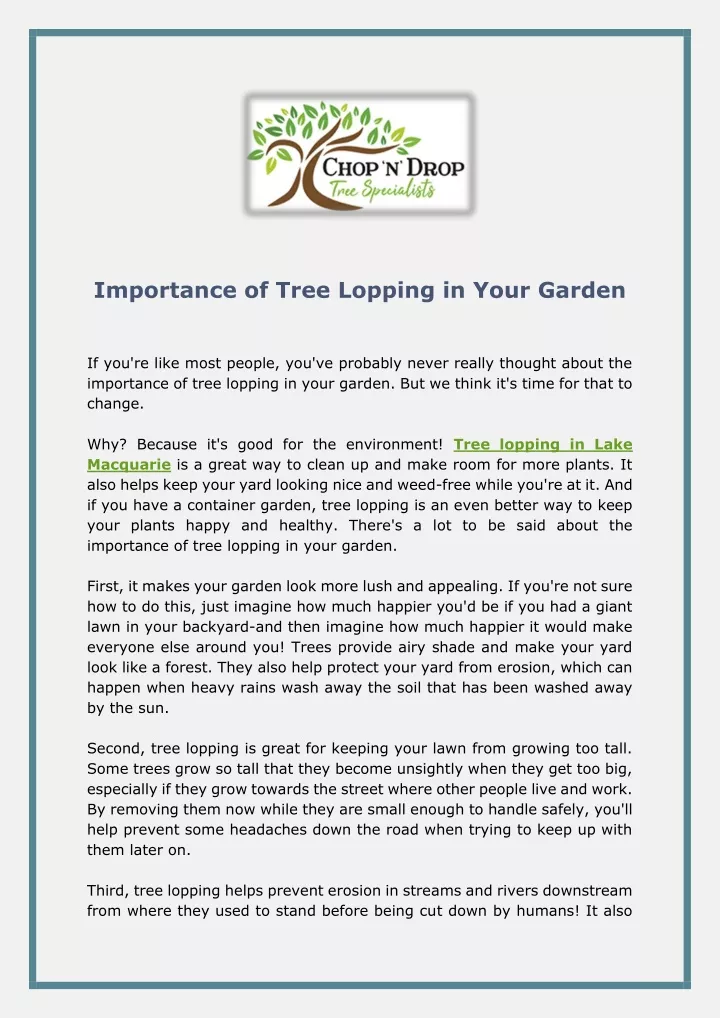 importance of tree lopping in your garden
