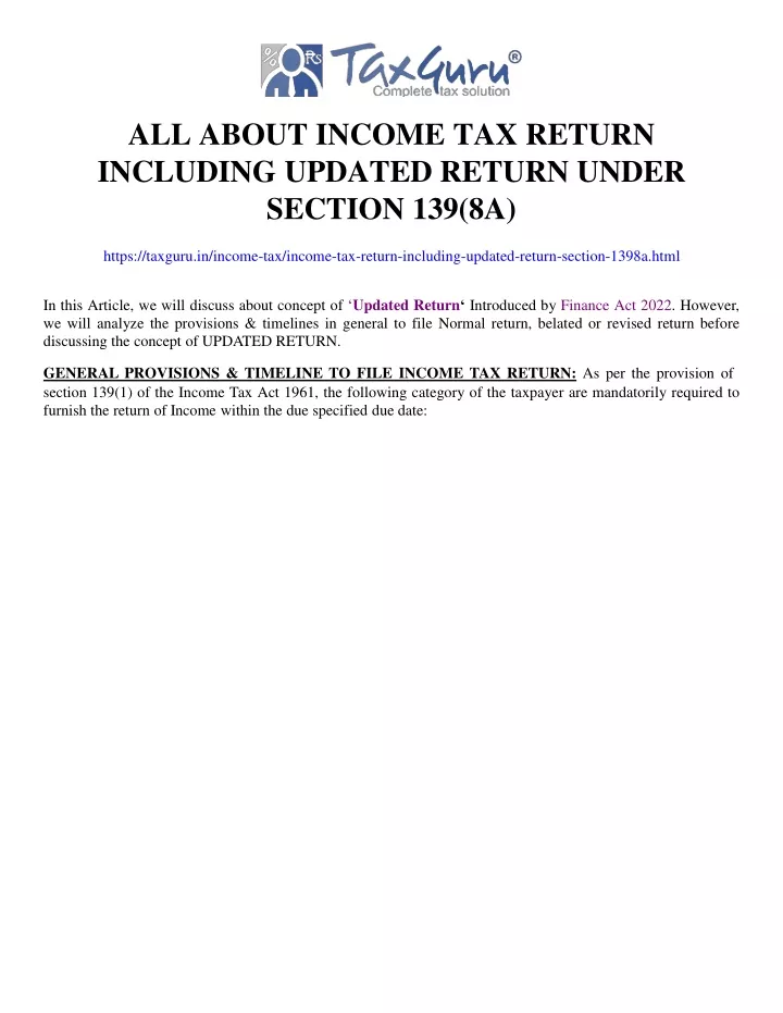 all about income tax return including updated return under section 139 8a