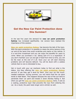 Get the New Car Paint Protection done this Summer