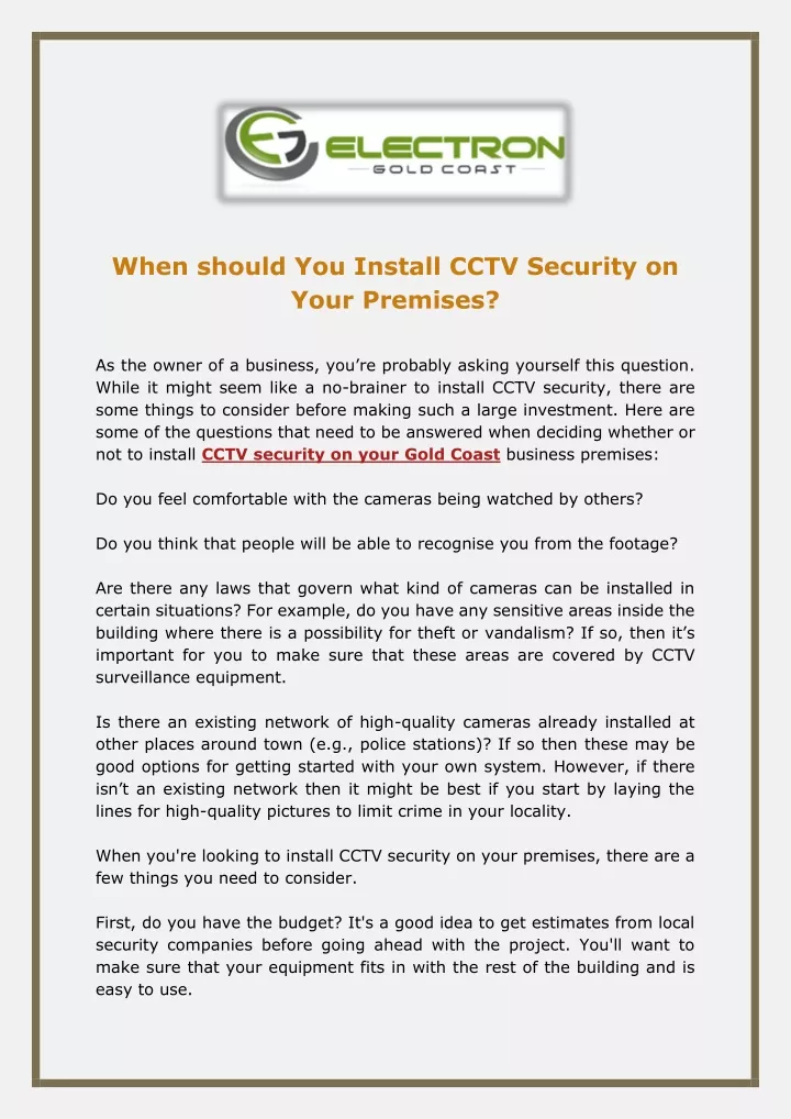 when should you install cctv security on your