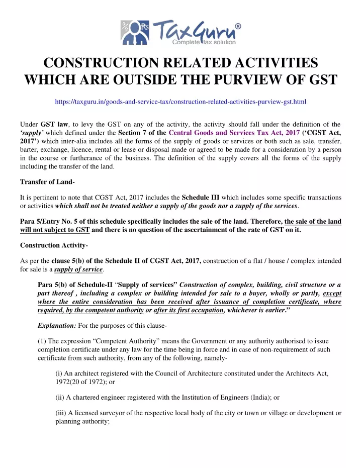 construction related activities which are outside