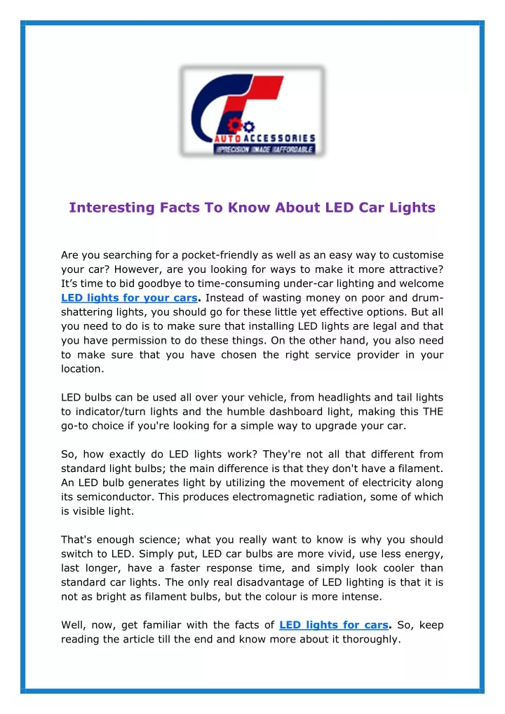 interesting facts to know about led car lights