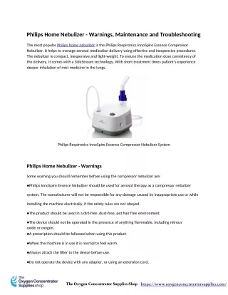 Philips Home Nebulizer - Warnings, Maintenance and Troubleshooting