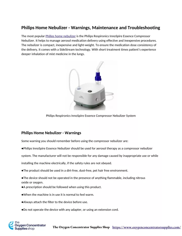 philips home nebulizer warnings maintenance