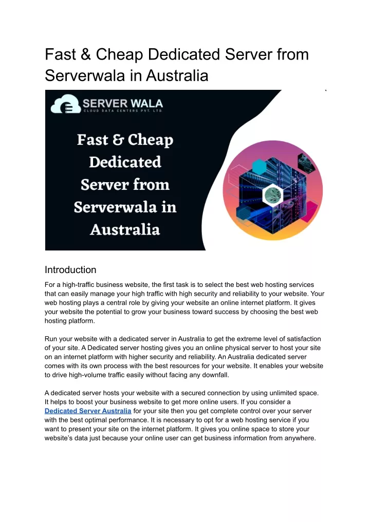 fast cheap dedicated server from serverwala