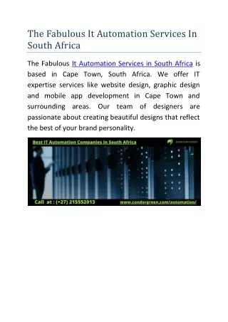 The Fabulous It Automation Services In South Africa
