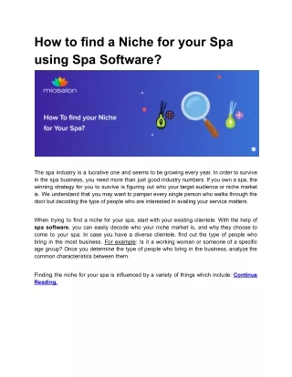 How to find a Niche for your Spa using Spa Software