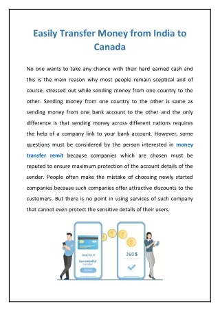 Easily Transfer Money from India to Canada