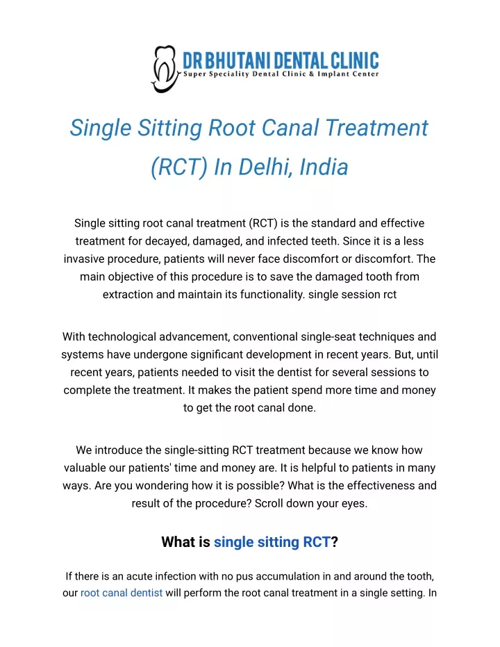 single sitting root canal treatment