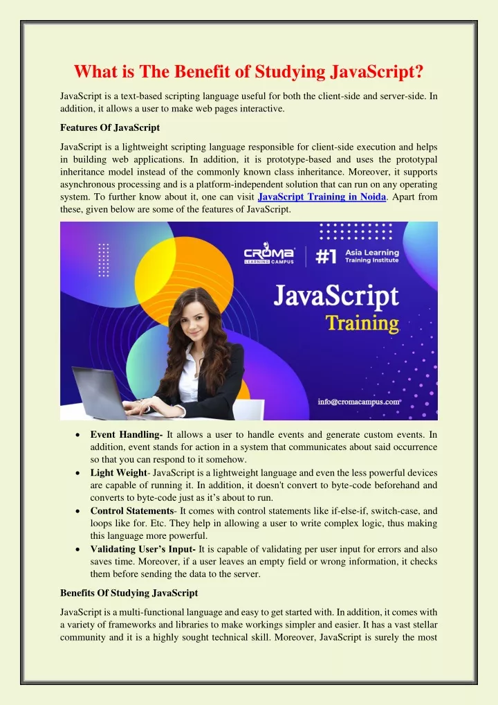 what is the benefit of studying javascript