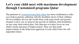 Let’s your child meet with maximum development through Customized programs Qatar
