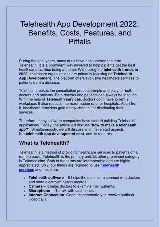 telehealth app development 2022 benefits costs