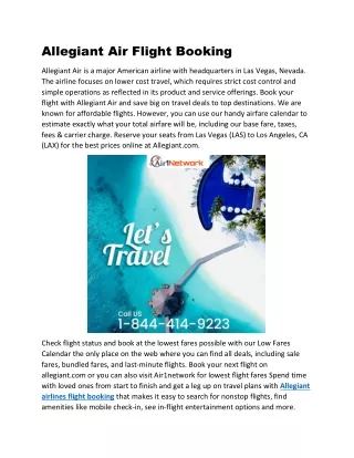 1-844-414-9223 Allegiant Airlines Flight Booking | Reservations