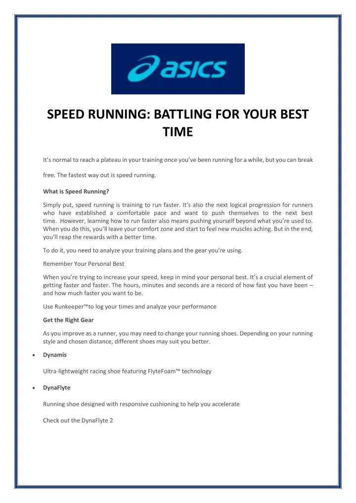 speed running battling for your best time
