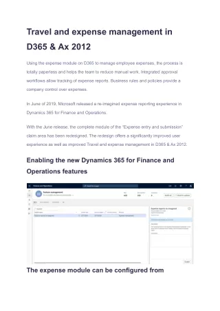 Travel and Expense Management in D365 & Ax 2012