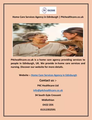Home Care Services Agency in Edinburgh  P4chealthcare.co.uk