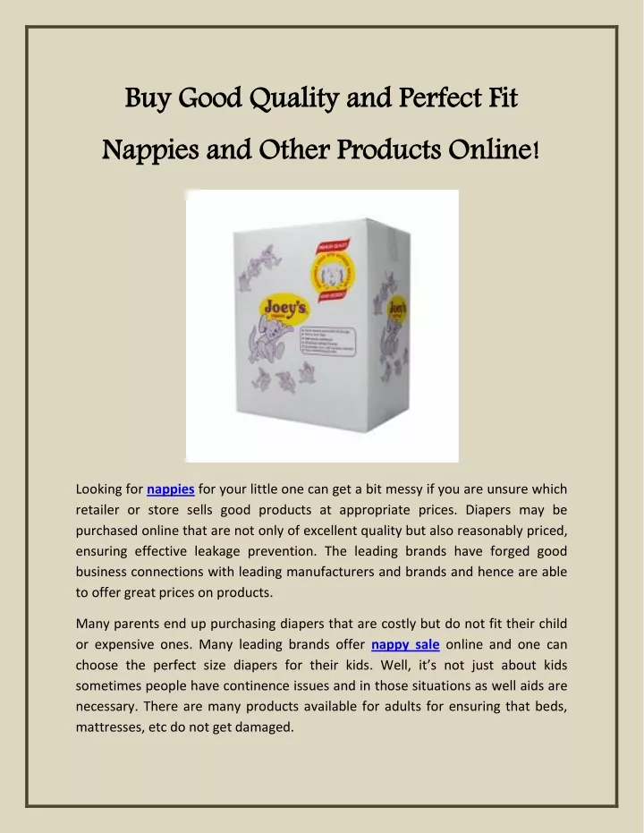 buy good quality and perfect fit nappies