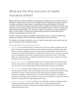What are the Pros and cons of buying health insurance online