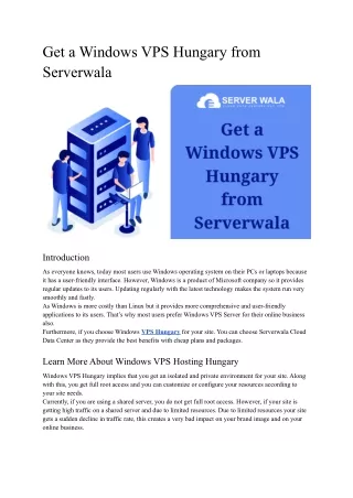 Get a Windows VPS Hungary from Serverwala