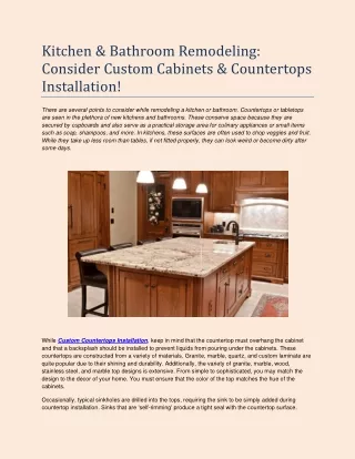 Kitchen & Bathroom Remodeling Consider Custom Cabinets & Countertops Installation