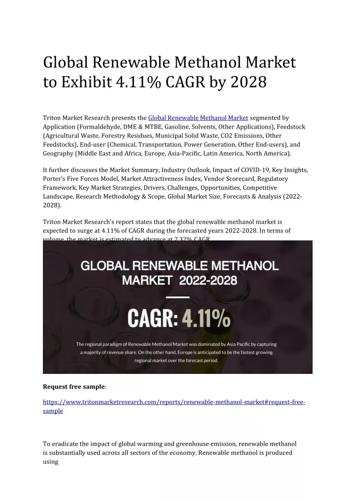 global renewable methanol market to exhibit