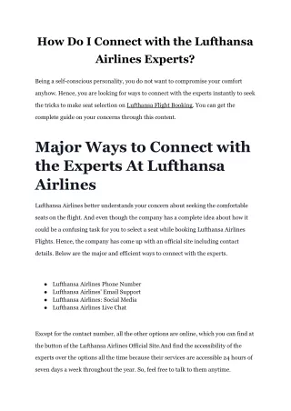 How Do I Connect with the Lufthansa Airlines Experts?