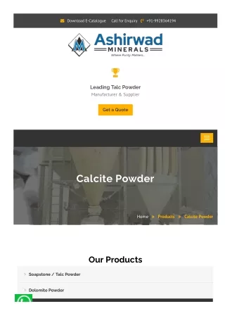 Calcite Powder Manufacturers In India- Ashirwad Talc