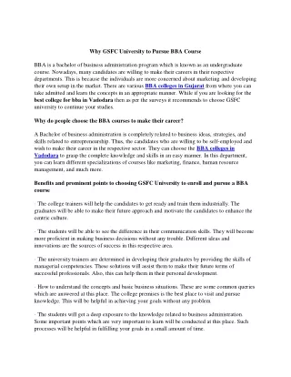 why gsfc university to pursue bba course