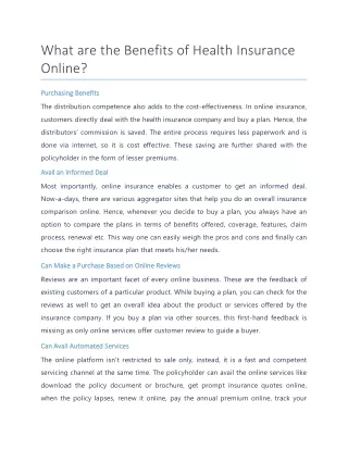 What are the Benefits of Health Insurance Online