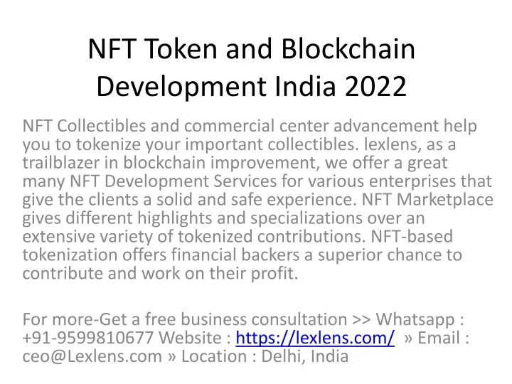 nft token and blockchain development india 2022