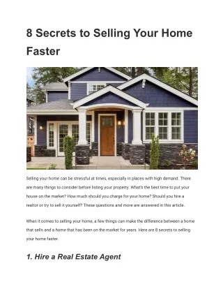 8 secrets to selling your home faster
