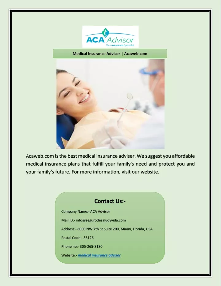 medical insurance advisor acaweb com