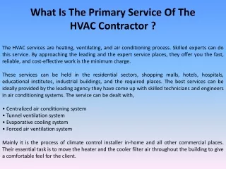 What Is The Primary Service Of The HVAC Contractor?