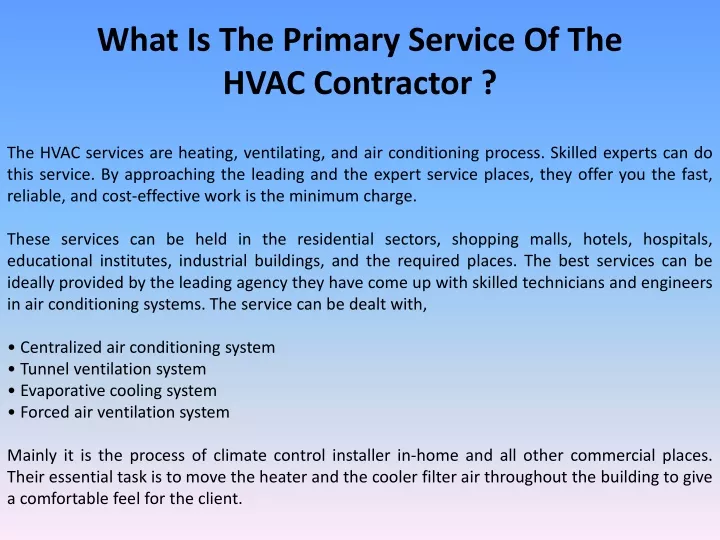what is the primary service of the hvac contractor
