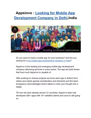 Appsinvo : Looking for Mobile App Development Company in Delhi, India