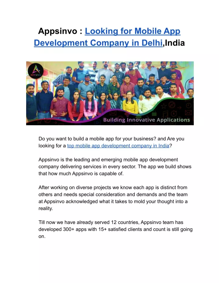 appsinvo looking for mobile app development