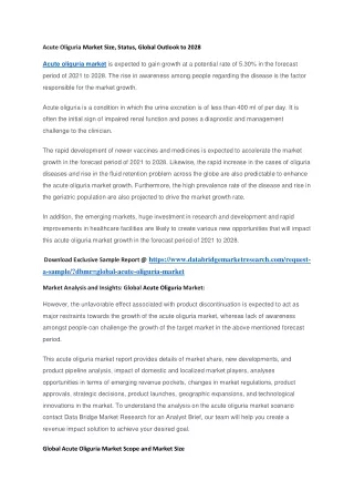acute oliguria market size status global outlook