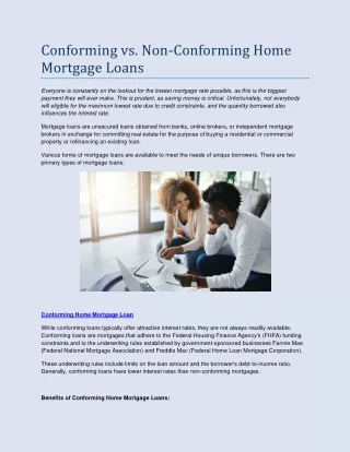 Conforming vs. Non-Conforming Home Mortgage Loans