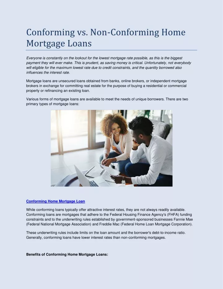 PPT - Conforming vs. Non-Conforming Home Mortgage Loans PowerPoint ...