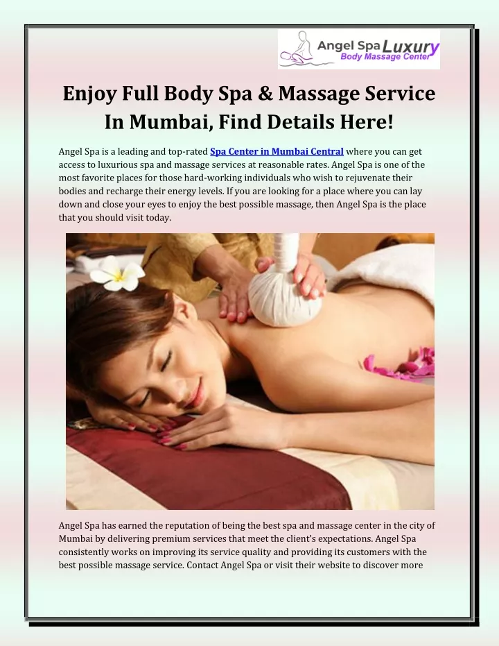 enjoy full body spa massage service in mumbai